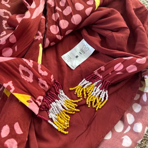 Farm Rio Toucanissimo Long Sleeve Print Beaded Tie Dress size Medium - Picture 12 of 12